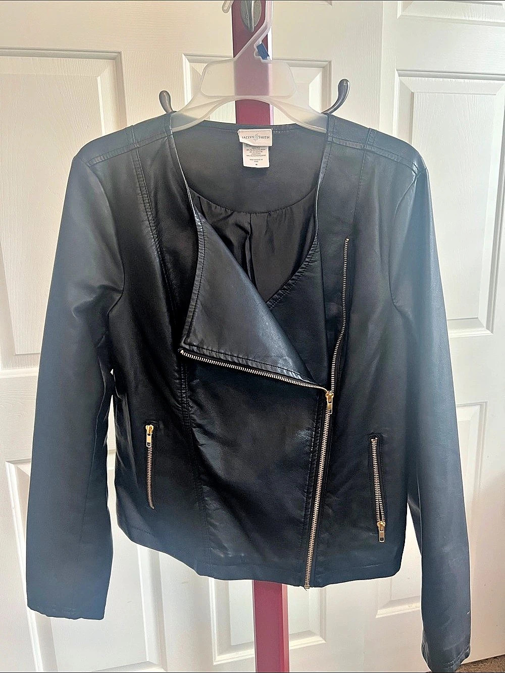 Jaclyn Smith Faux Leather Asymmetrical Zip Moto Jacket Black Medium